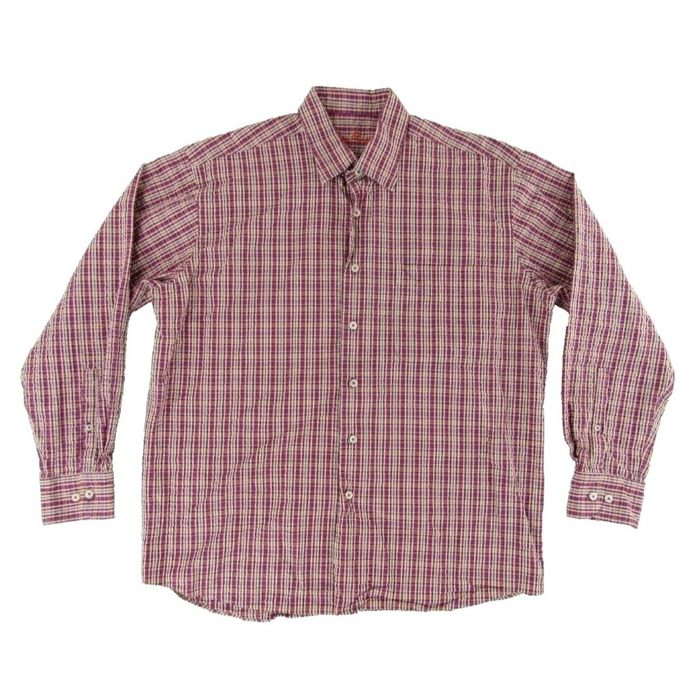 Alan Flusser Mens Dress Shirt L Red White Textured Long Sleeve Button Up